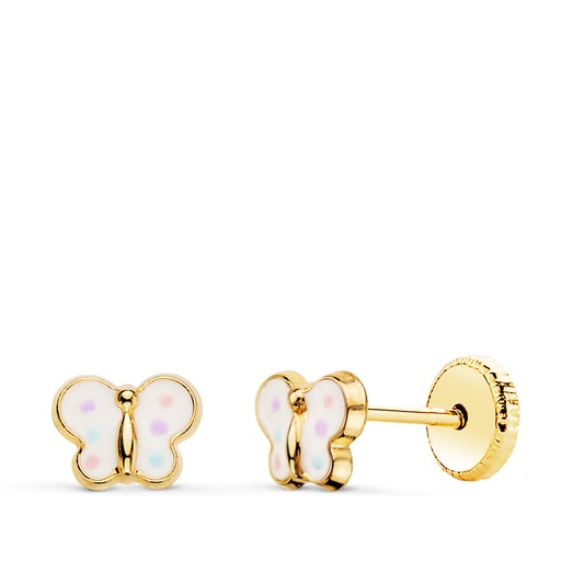 [P21299] 18K PENDIENTES ORO AMARILLO MARIPOSA ESMALTE 6 X 4.5 MM CIERRE TUERCA