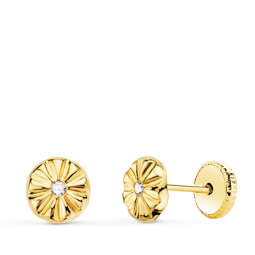 [P21306] 18K PENDIENTES ORO AMARILLO REDONDOS CON CIRCONITAS 5 X 5 MM CIERRE TUERCA
