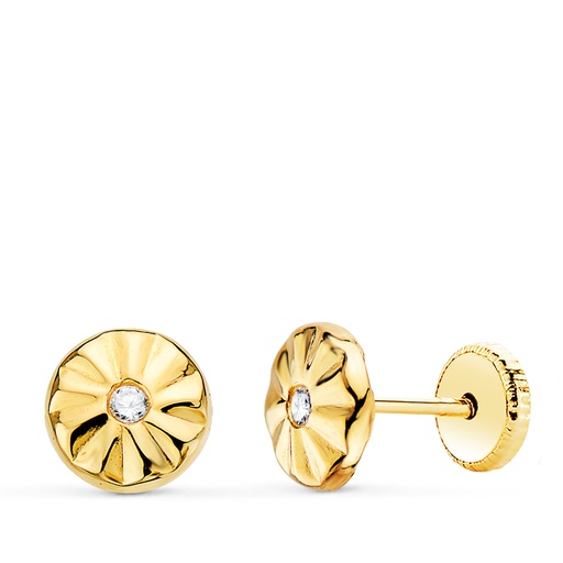 [P21311] 18K PENDIENTES ORO AMARILLO REDONDOS CON CIRCONITAS 6.5 MM CIERRE TUERCA