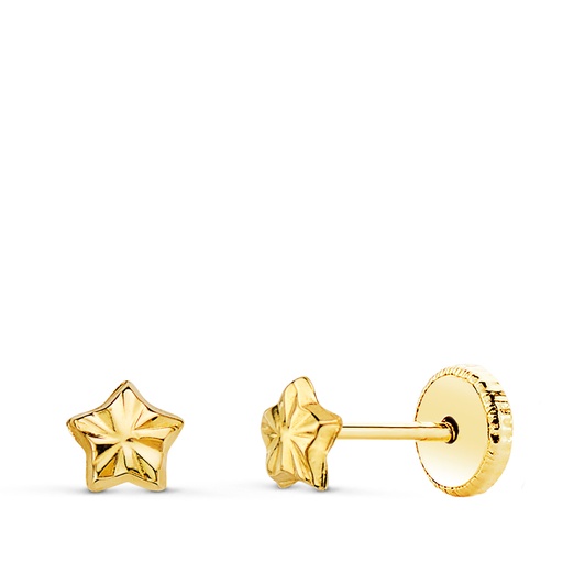 [P21312] 18K PENDIENTES ORO AMARILLO ESTRELLA 4 X 4 MM CIERRE TUERCA