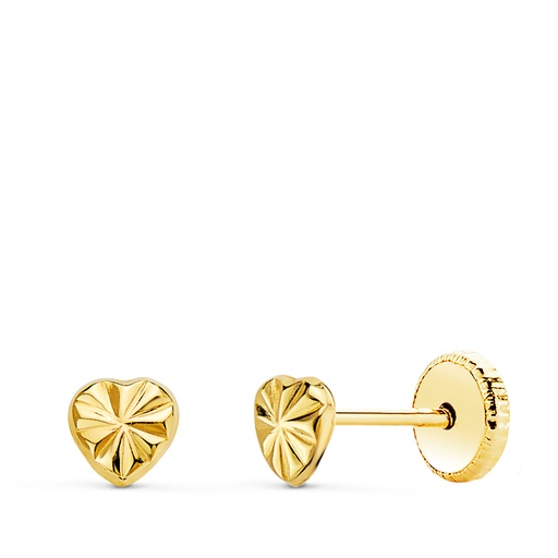 [P21313] 18K PENDIENTES ORO AMARILLO CORAZON 4 X 4 MM CIERRE TUERCA