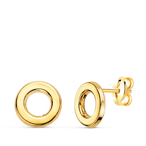 [P21316] 18K PENDIENTES ORO AMARILLO CIRCULO EN BRILLO 9 MM. CIERRE PRESION