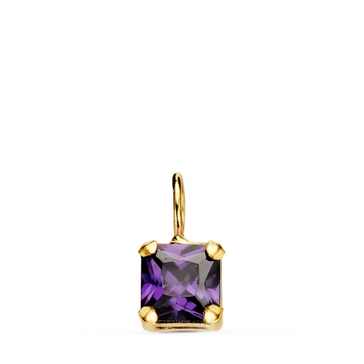 [P21322-5AT] 18K COLGANTE ORO AMARILLO CUADRADO CON GARRAS Y PIEDRA COLOR AMATISTA 5.5 X 5.5 MM.
