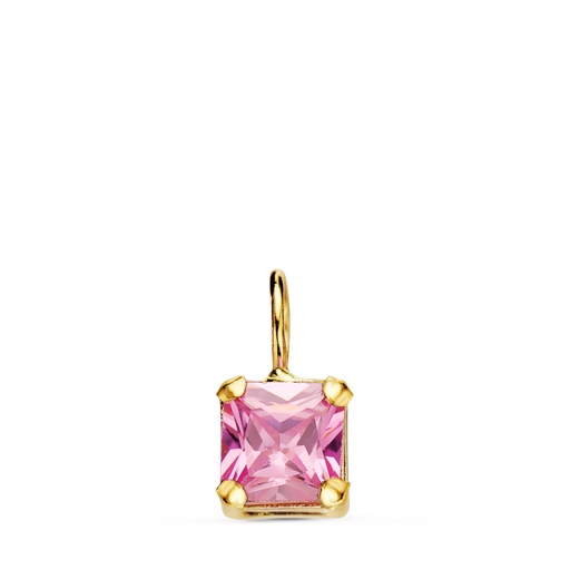 [P21322-5RS] 18K COLGANTE ORO AMARILLO CUADRADO CON GARRAS Y PIEDRA ROSA 5.5 X 5.5 MM.