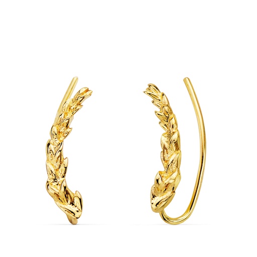 [P21324] 18K PENDIENTES ORO AMARILLO TREPADORES CON HOJITAS. 15 X 3 MM