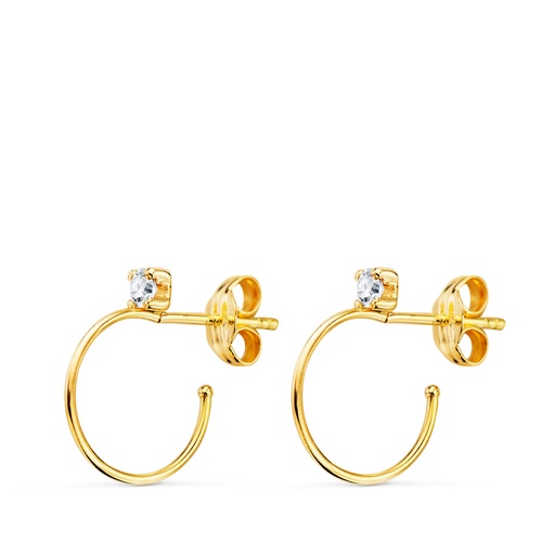 [P21331] 18K PENDIENTES ORO AMARILLO AROS ABIERTOS HILO FINO 0.5MM CON CIRCONITAS 14 MM. CIERRE PRESION