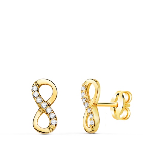 [P21334] 18K PENDIENTES ORO AMARILLO INFINITO CON CIRCONITAS. 9.5 X 4 MM. CIERRE PRESION