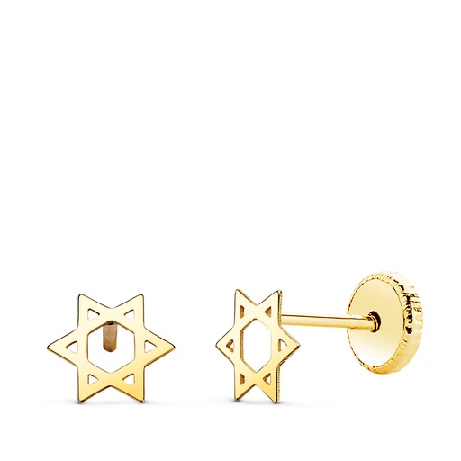 [P21335] 18K PENDIENTES ORO AMARILLO ESTRELLA DAVID LISA. 6 X 5.5 MM CIERRE TUERCA