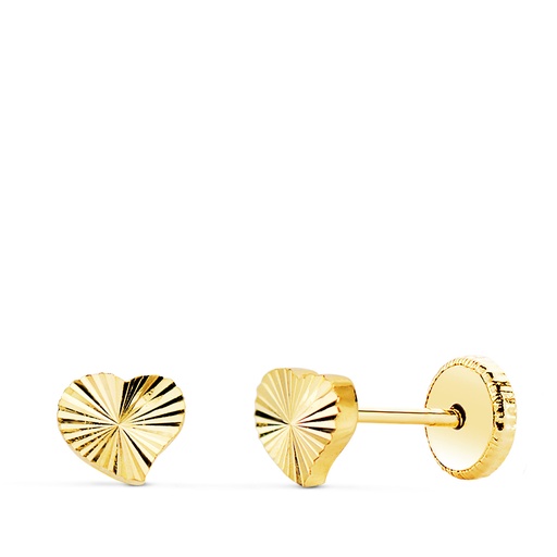 [P21336] 18K PENDIENTES ORO AMARILLO CORAZON TALLADO. 5 X 4 MM CIERRE TUERCA