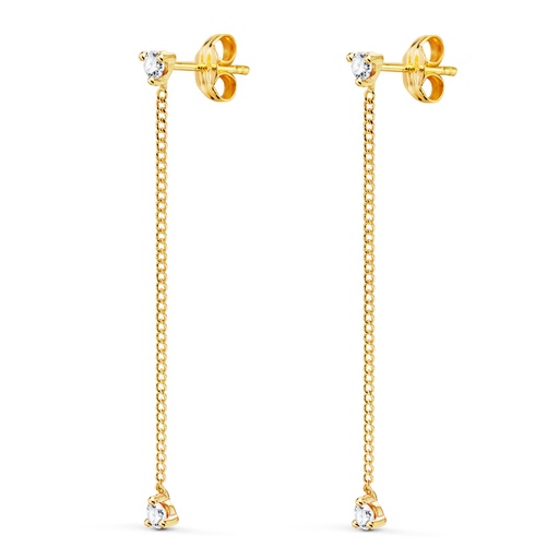 [P21339] 18K PENDIENTES ORO AMARILLO LARGOS CON CADENA Y CIRCONITAS 42 MM. CIERRE PRESION