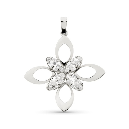 [P22000019] 18K COLGANTE ORO BLANCO FLOR PIEDRAS 32X29 MM 1.95 GR