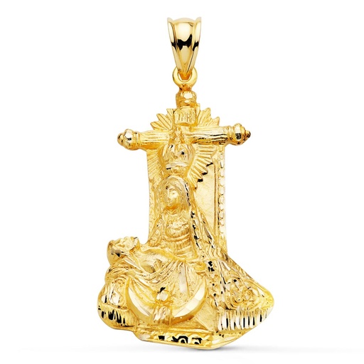 [P22000029] 18K MEDALLA ORO AMARILLO VIRGEN DE ANGUSTIAS SILUETA TALLADA 34X22 MM