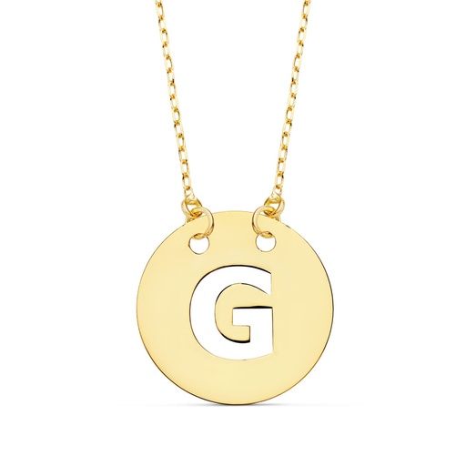 [P22010-G] 18K COLGANTE LETRA  G  15 MM CADENA FORZADA 42 CM