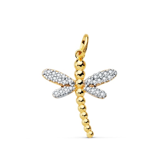 [P22013-5] 18K COLGANTE BICOLOR LIBELULA 21X17 MM