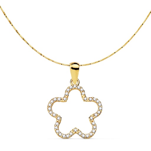 [P22015] 18K COLGANTE ESTRELLA CIRCONITAS 16X16 MM CADENA VENECIANA 42+3 CM