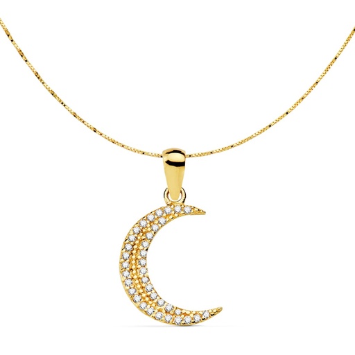 [P22016] 18K COLGANTE LUNA CIRCONITAS 15X11 MM CADENA VENECIANA 42+3 CM