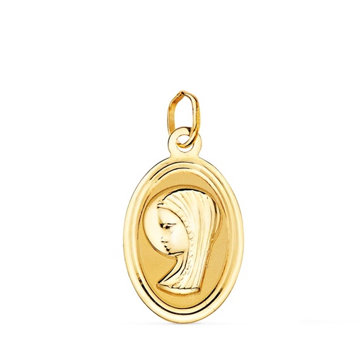 [P22018] 18K MEDALLA ORO AMARILLO OVAL VIRGEN NIÑA CON BORDE BISELADO. 19X12 MM