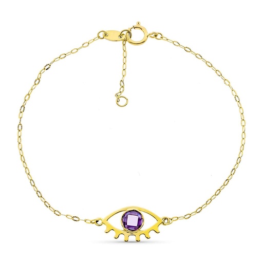 [P22057] 18K PULSERA ORO AMARILLO OJO 15X9 MM PIEDRA BRIOLET 5 MM 19 CM