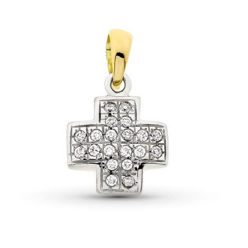 [P2207] 18K CRUZ ORO BICOLOR CON CIRCONITAS 16X13 MM