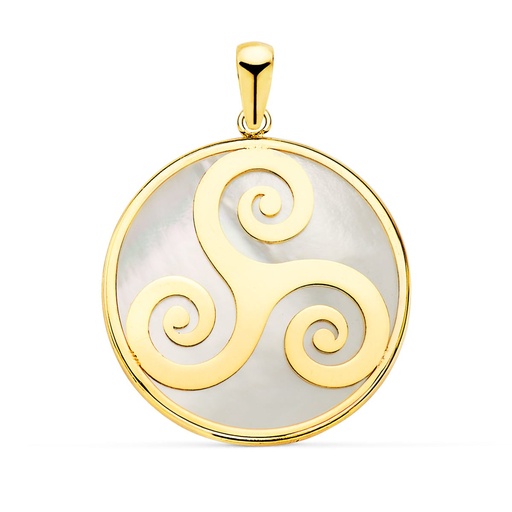 [P22073] 18K COLGANTE ORO AMARILLO Y NACAR SIMBOLO CELTA TRISQUEL 20 MM