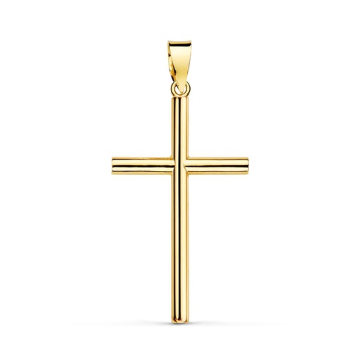 [P22077] 18K CRUZ ORO AMARILLO PALO LISO HUECO 26X15X2 MM