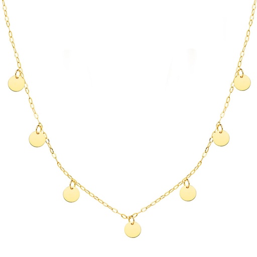 [P22080] 18K GARGANTILLA ORO AMARILLO CHAPAS REDONDAS 5 MM CADENA FORZADA 45 CM