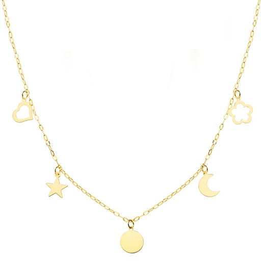 [P22081] 18K GARGANTILLA ORO AMARILLO CHAPAS MOTIVOS 6 MM CADENA FORZADA 45 CM