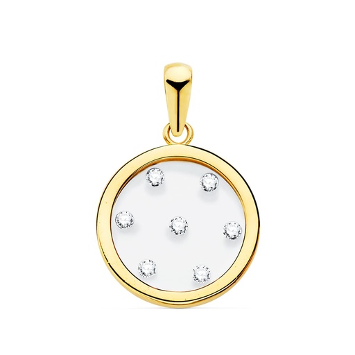 [P22084] 18K COLGANTE ORO AMARILLO REDONDO AIRSHINE TRANSPARENTE CON CIRCONITAS 13 MM