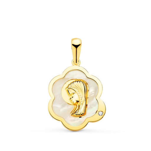 [P22089] 18K MEDALLA VIRGEN NIÑA NUBE CON NACAR Y CIRCONITA 15X12 MM