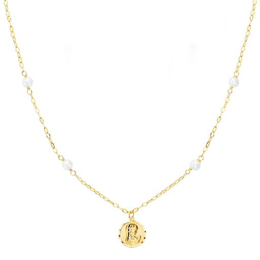 [P22091] GARGANTILLA ORO AMARILLO VIRGEN NIÑA 8 MM PERLAS 3.5 MM CADENA FORZADA 40 CM