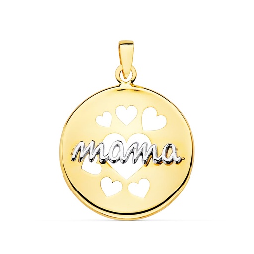 [P22098] 18K COLGANTE ORO BICOLOR REDONDO CON CORAZONES CALADOS 18 MM