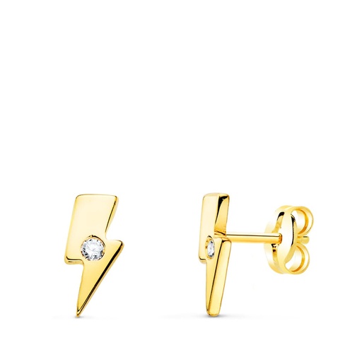 [P22126] 18K PENDIENTES ORO AMARILLO RAYO MINI CON CIRCONITA 6X3 MM CIERRE PRESION