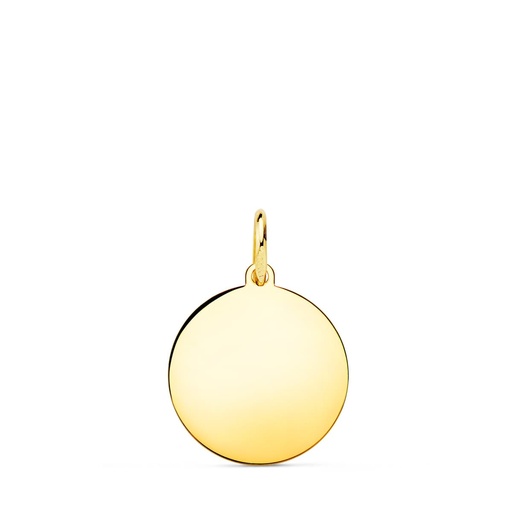 [P22138] 18K CHAPA DISCO ORO AMARILLO LISO EN BRILLO 14 MM