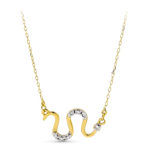 [P22140] 18K GARGANTILLA ORO AMARILLO SERPIENTE CIRCONITAS 18X10 MM CADENA 45 CM