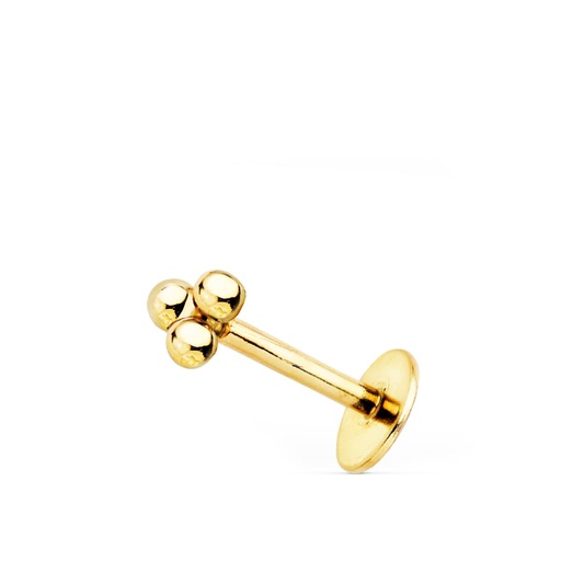 [P22141] 18K PIERCING OREJA ORO AMARILLO PIRAMIDE TRES BOLITAS 4X3.5 MM