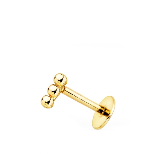 [P22144] 18K PIERCING OREJA ORO AMARILLO 3 BOLAS LISAS 6X2 MM