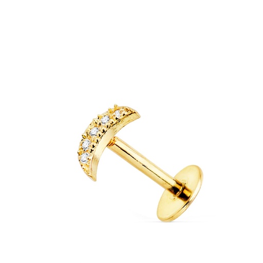 [P22150] 18K PIERCING OREJA ORO AMARILLO LUNA CON CIRCONITAS 6X3 MM