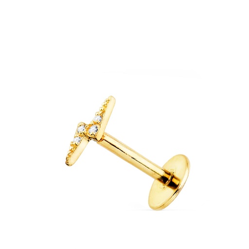 [P22151] 18K PIERCING OREJA ORO AMARILLO RAYO CON CIRCONITAS 8X2.5 MM