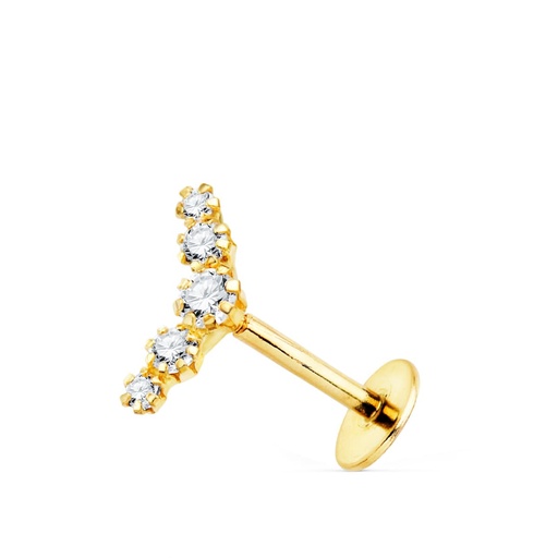 [P22152] 18K PIERCING OREJA ORO AMARILLO 5 CIRCONITAS EN GARRAS 10X3 MM