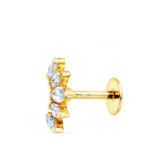 [P22154] 18K PIERCING OREJA ORO AMARILLO HOJITAS CON CIRCONITAS 9X6 MM