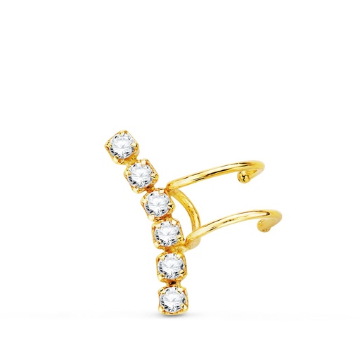 [P22155] 18K PENDIENTES EAR CUFF CARTILAGO OREJA ORO AMARILLO CIRCONITAS 15 MM ALTO
