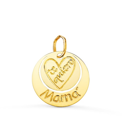 [P22177] 18K COLGANTE ORO AMARILLO REDONDO TE QUIERO MAMA CORAZON GRABADO. 14 MM