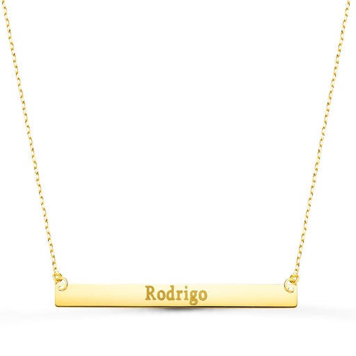 [P22181] 18K COLGANTE ORO AMARILLO CHAPA HORIZONTAL BRILLO 40X4 MM CADENA 44+2 CM