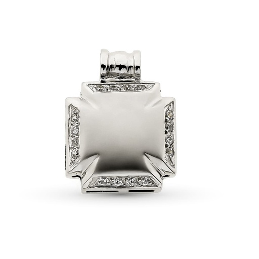 [P2219] 18K CRUZ ORO BLANCO HUECA CON CIRCONITAS 16X12 MM