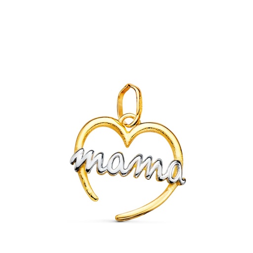 [P22190] 18K COLGANTE ORO BICOLOR CORAZON CON MAMA DE ORO BALNCO. 15X14 MM