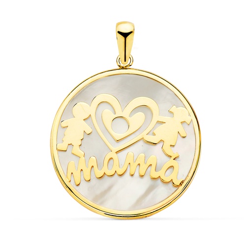 [P22192] 18K COLGANTE ORO AMARILLO MAMA NACAR NIÑO-NIÑA 20 MM