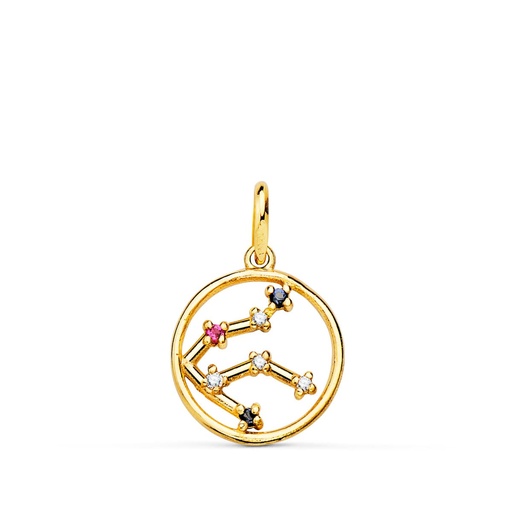 [P22193-AC] 18K COLGANTE ORO AMARILLO HOROSCOPO ACUARIO CONSTELACIONES CIRCONITAS 12 MM