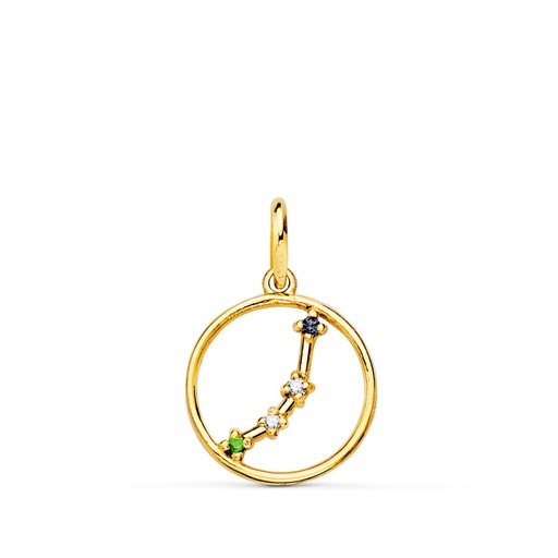 [P22193-AR] 18K COLGANTE ORO AMARILLO HOROSCOPO ARIES CONSTELACIONES CIRCONITAS 12 MM