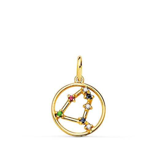 [P22193-CP] 18K COLGANTE ORO AMARILLO HOROSCOPO CAPRICORNIO CONSTELACIONES CIRCONITAS 12 MM