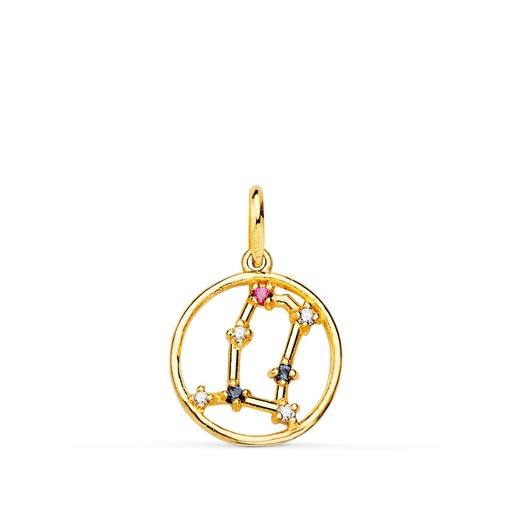 [P22193-GE] 18K COLGANTE ORO AMARILLO HOROSCOPO GEMINIS CONSTELACIONES CIRCONITAS 12 MM